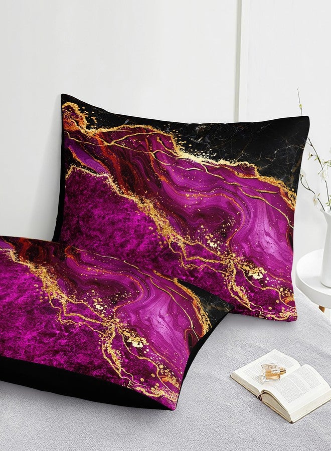 Bedorm Black Gold Comforter Set Hot Pink Marble Bedding Set Queen Size Black Marble Stone Abstract Artwork Bedroom Decor Black Marble Comforter Sets for All Season - Image 5