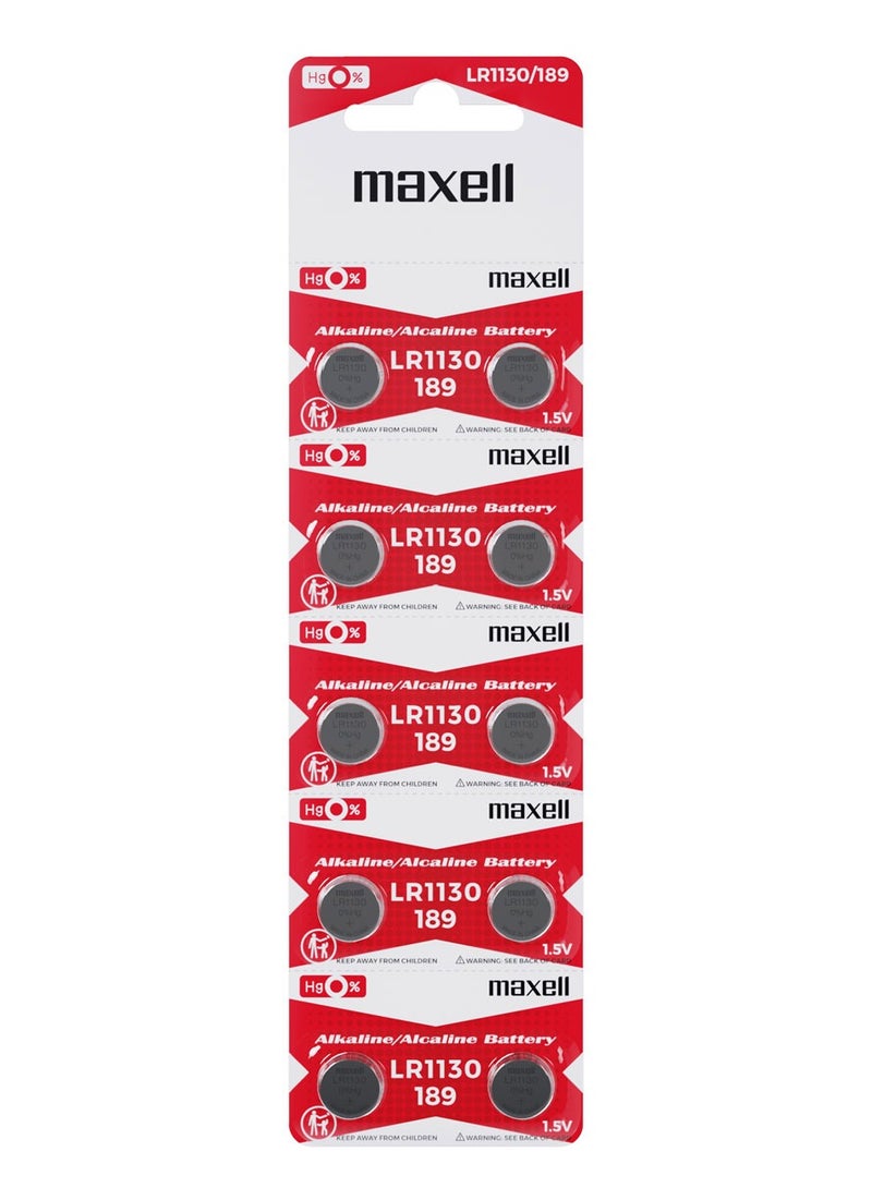 Maxell LR1130 Alkaline Battery 1.5V - Pack of 10 - Image 1