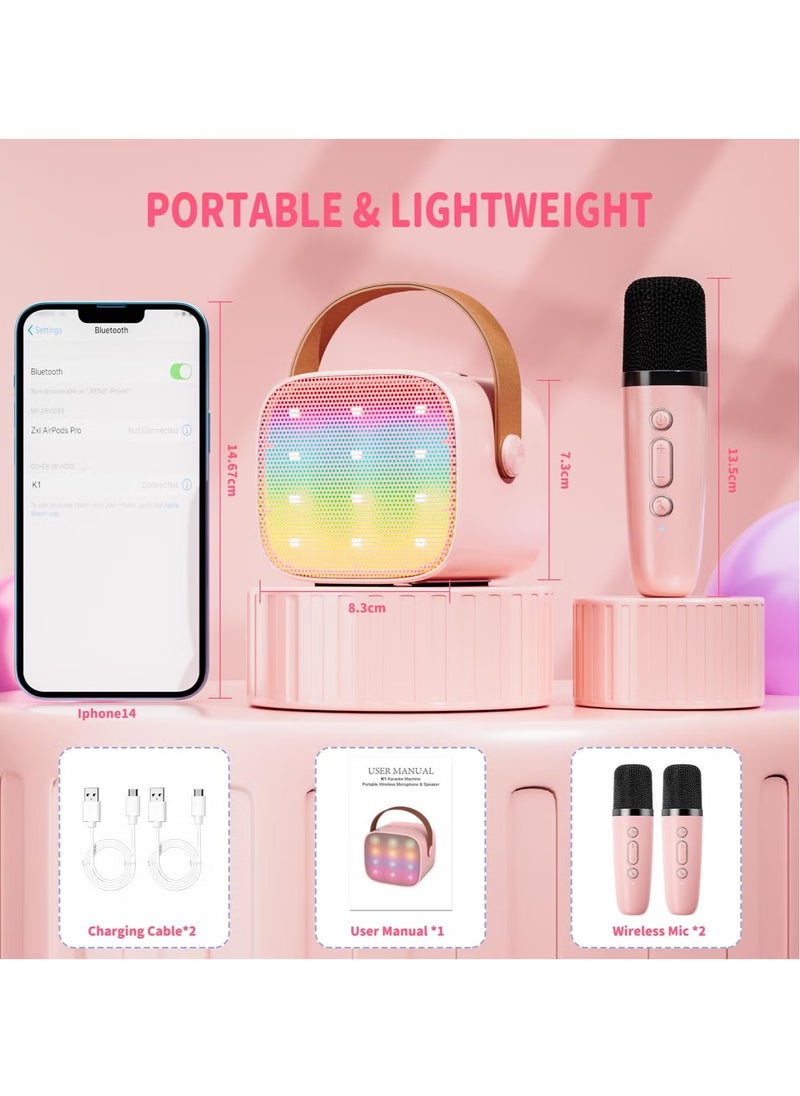 MAKS & CO. - Kids Karaoke Machine with Wireless Microphone | Bluetooth Speaker & Rechargeable Music Player for Ages 4-10 (Pink) - Image 1