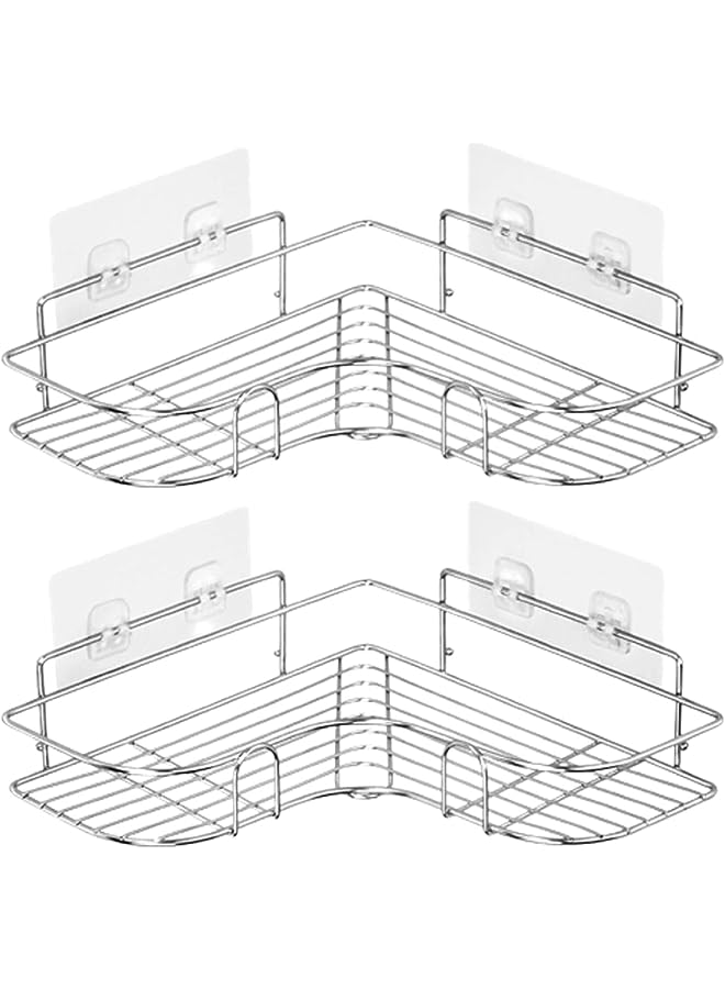 Raxoom 2PCS Corner Shower Shelves，Self Adhesive No Drilling Wall Mounted Shower Storage Shelf Organizer for your Bathroom, Kitchen and Toilet，Stainless Steel - Image 1