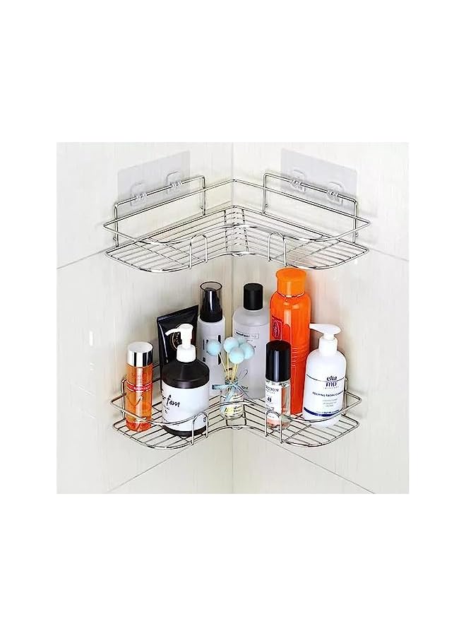 Raxoom 2PCS Corner Shower Shelves，Self Adhesive No Drilling Wall Mounted Shower Storage Shelf Organizer for your Bathroom, Kitchen and Toilet，Stainless Steel - Image 5