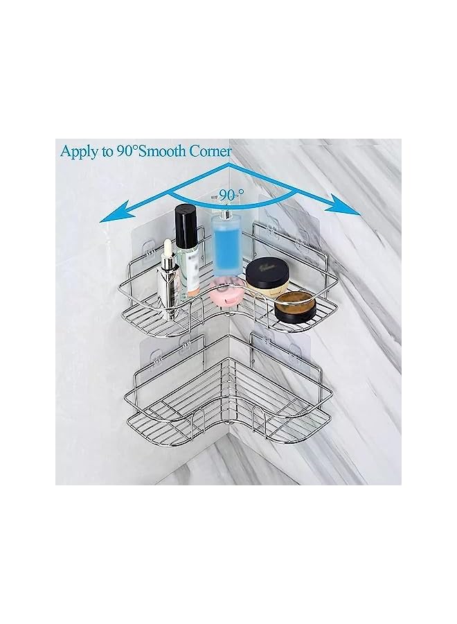 Raxoom 2PCS Corner Shower Shelves，Self Adhesive No Drilling Wall Mounted Shower Storage Shelf Organizer for your Bathroom, Kitchen and Toilet，Stainless Steel - Image 4