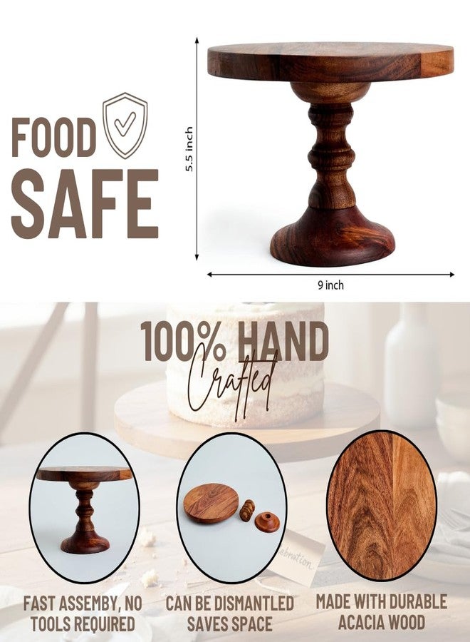SAAGA Round Birch Wooden Cake Stand | 9 x 5.5 Inch Dessert & Pizza Serving Platter | Premium Tabletop Display Stand – Brown - Image 2
