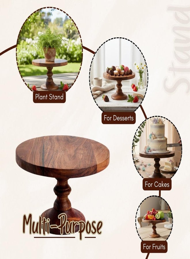 SAAGA Round Birch Wooden Cake Stand | 9 x 5.5 Inch Dessert & Pizza Serving Platter | Premium Tabletop Display Stand – Brown - Image 4