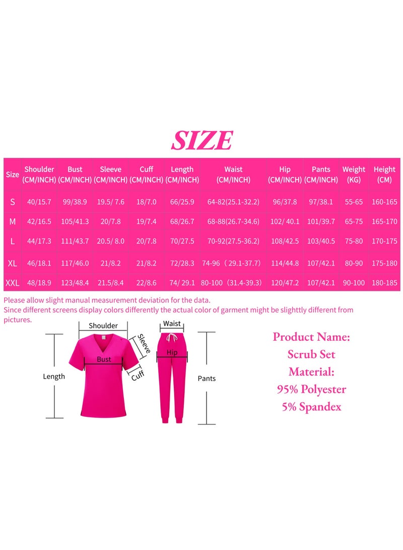 Loquat Womens Medical Scrubs Set Medical Uniform Set Rose Red - Image 2