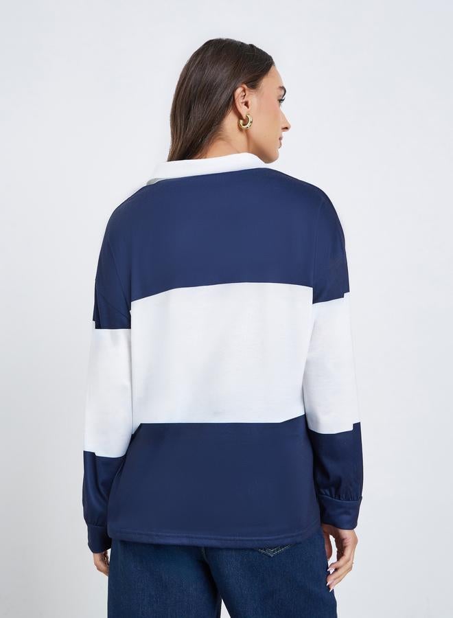 ستايلي تيشيرت بولو واسع بنمط كتل الالوان - Image 4