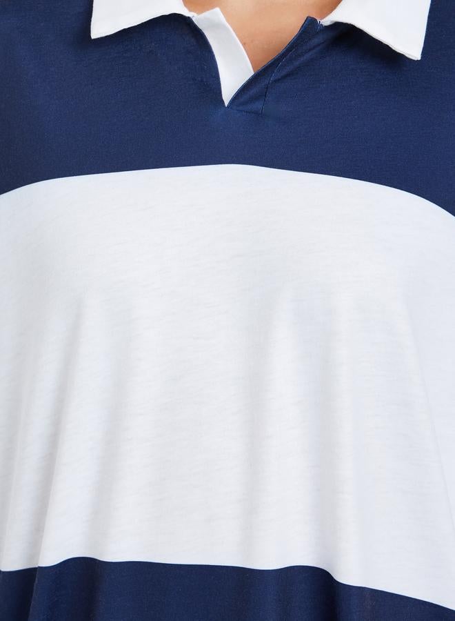 ستايلي تيشيرت بولو واسع بنمط كتل الالوان - Image 3