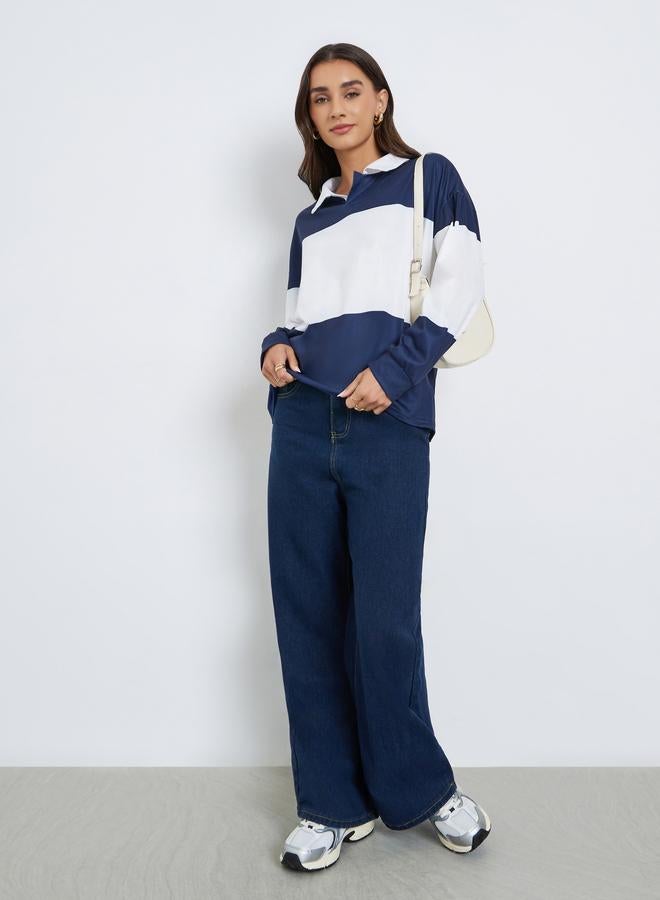 ستايلي تيشيرت بولو واسع بنمط كتل الالوان - Image 2