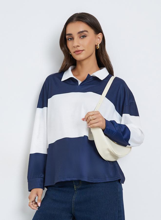 ستايلي تيشيرت بولو واسع بنمط كتل الالوان - Image 1