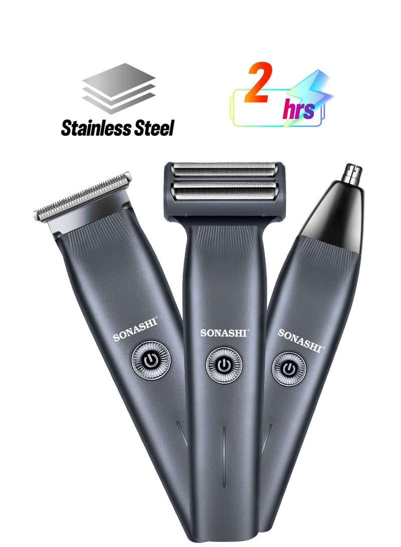 SONASHI 6in1 Rechargeable Hair Clipper Set  TrimmerShaverNose Trimmer Stainless Steel Blades For Easy Cutting And Charging Indicator Light Time  2 Hours Cordless Hair Clipper Portable Trimmer For Men  SHC-1063 Grey - Image 1