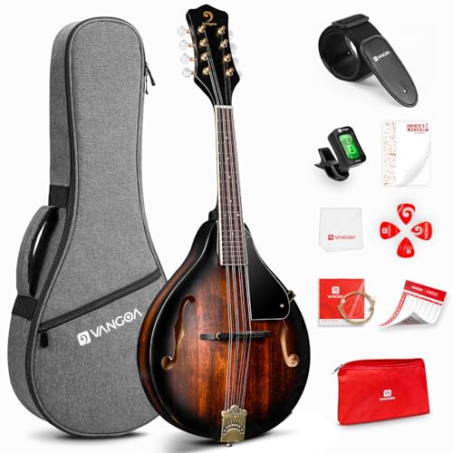 Vangoa Mandolin Instrument A Style, Acoustic Mandolin Musical Instrument Solid Spruce Top 8 String for Beginners, Adults, Teens, Dark Brown - Image 1