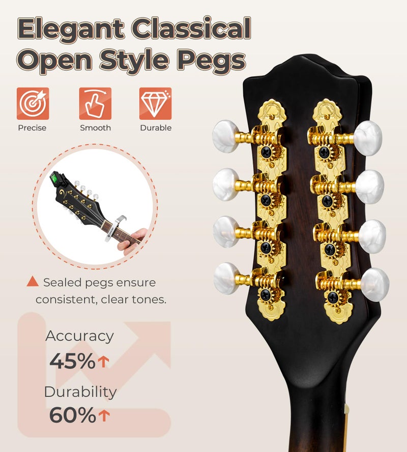 Vangoa Mandolin Instrument A Style, Acoustic Mandolin Musical Instrument Solid Spruce Top 8 String for Beginners, Adults, Teens, Dark Brown - Image 2