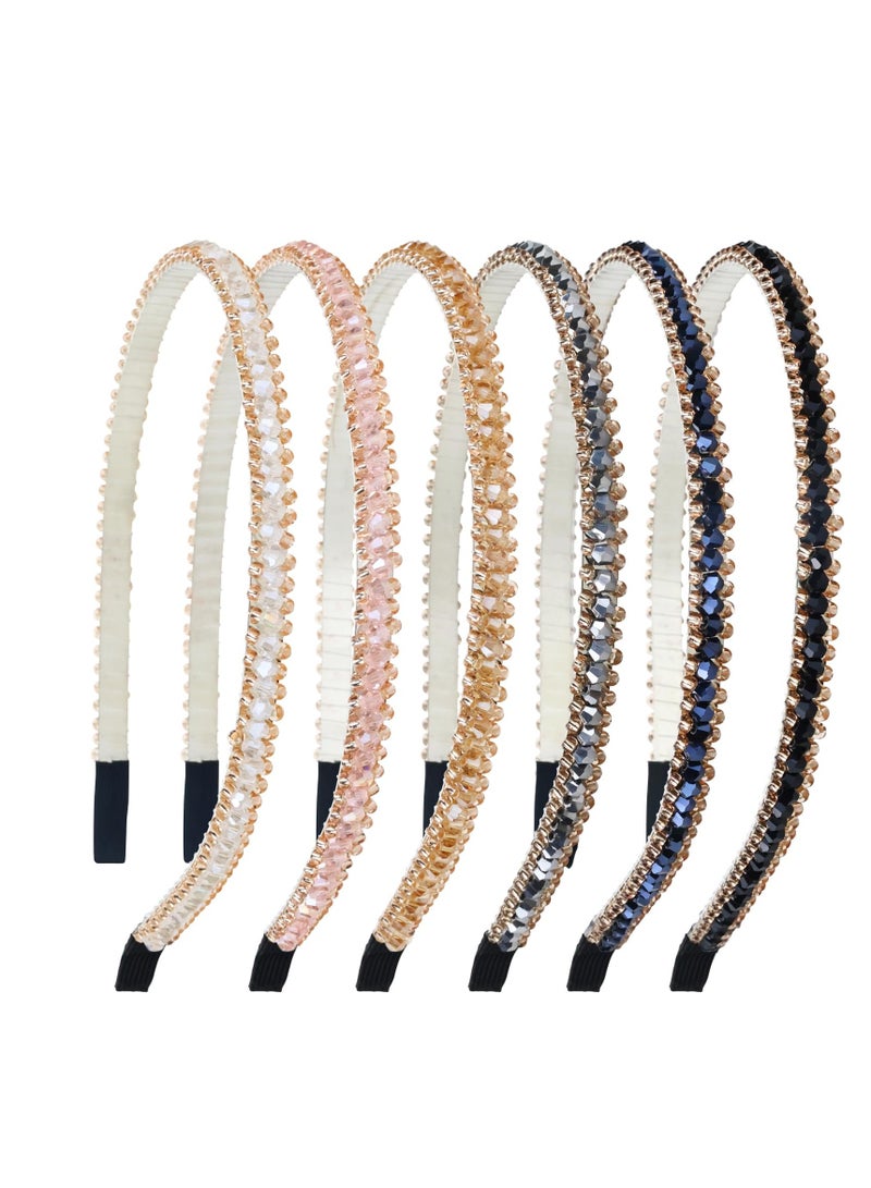 SOLARAE Fashion Crystal Hair band, Imitation Diamond Headband, Decorative Sparkly Glitter Hard Hoop for Dancing, Parties, Daily Wear, Work Non-slip Teeth Hairband Teen 6 Pieces - Image 1