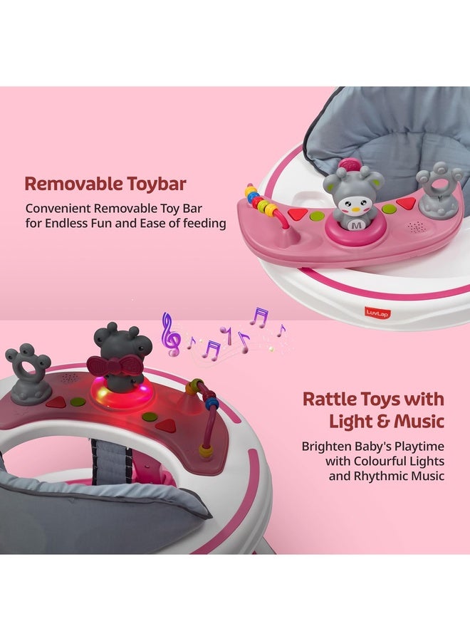 Luvlap 360° Joy Baby Walkers for 6-18 Months | 3 Level Height Adjustment Walker with Switchable Food & Musical Toy Tray/Advanced Baby Activity Walker for Kids, Walker for Boys & Girls, Pink - Image 5