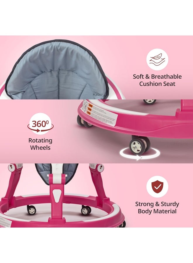 Luvlap 360° Joy Baby Walkers for 6-18 Months | 3 Level Height Adjustment Walker with Switchable Food & Musical Toy Tray/Advanced Baby Activity Walker for Kids, Walker for Boys & Girls, Pink - Image 4