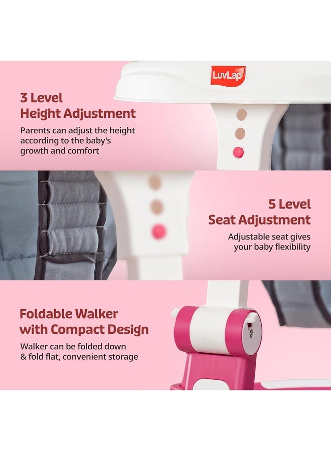Luvlap 360° Joy Baby Walkers for 6-18 Months | 3 Level Height Adjustment Walker with Switchable Food & Musical Toy Tray/Advanced Baby Activity Walker for Kids, Walker for Boys & Girls, Pink - Image 3