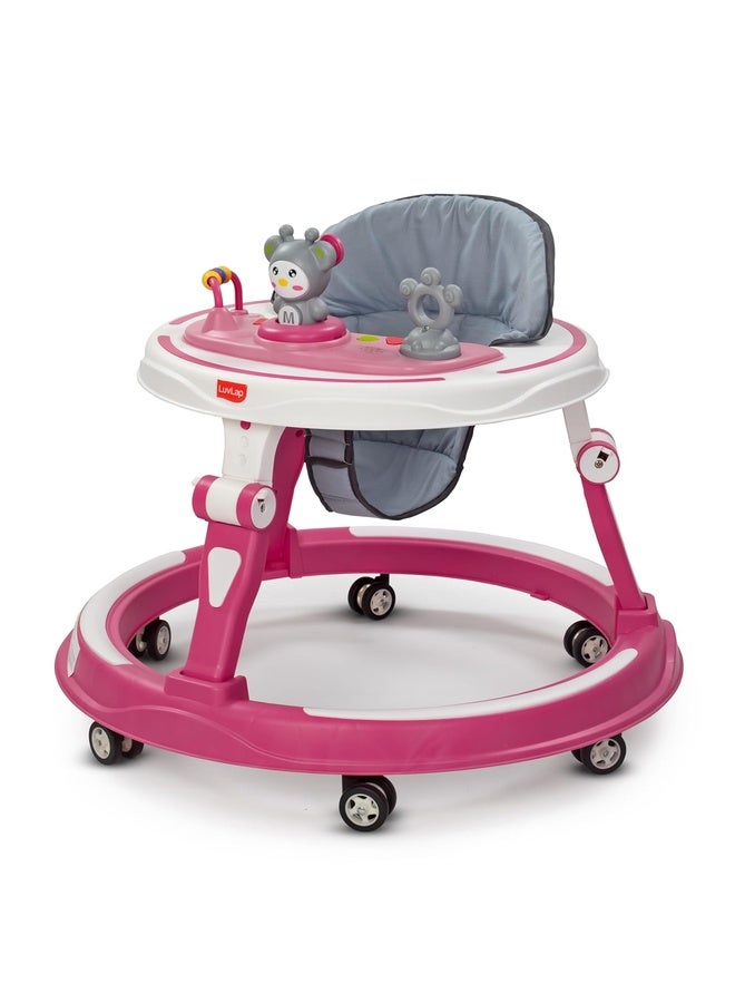 Luvlap 360° Joy Baby Walkers for 6-18 Months | 3 Level Height Adjustment Walker with Switchable Food & Musical Toy Tray/Advanced Baby Activity Walker for Kids, Walker for Boys & Girls, Pink - Image 1