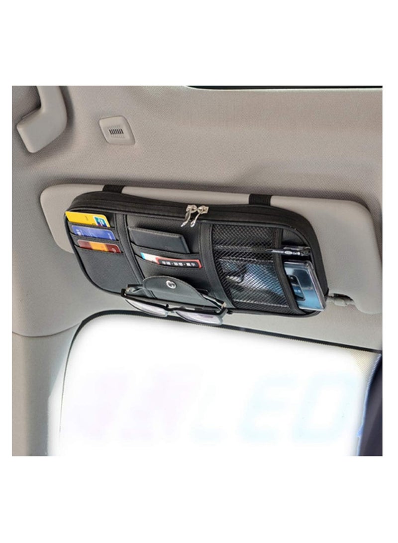 Generic Car Sun Visor Organizer, Auto Interior Accessories Pocket Organizer - Car Truck SUV Storage Pouch Holder, with Multi-Pocket Net Zipper (Black) - Image 1
