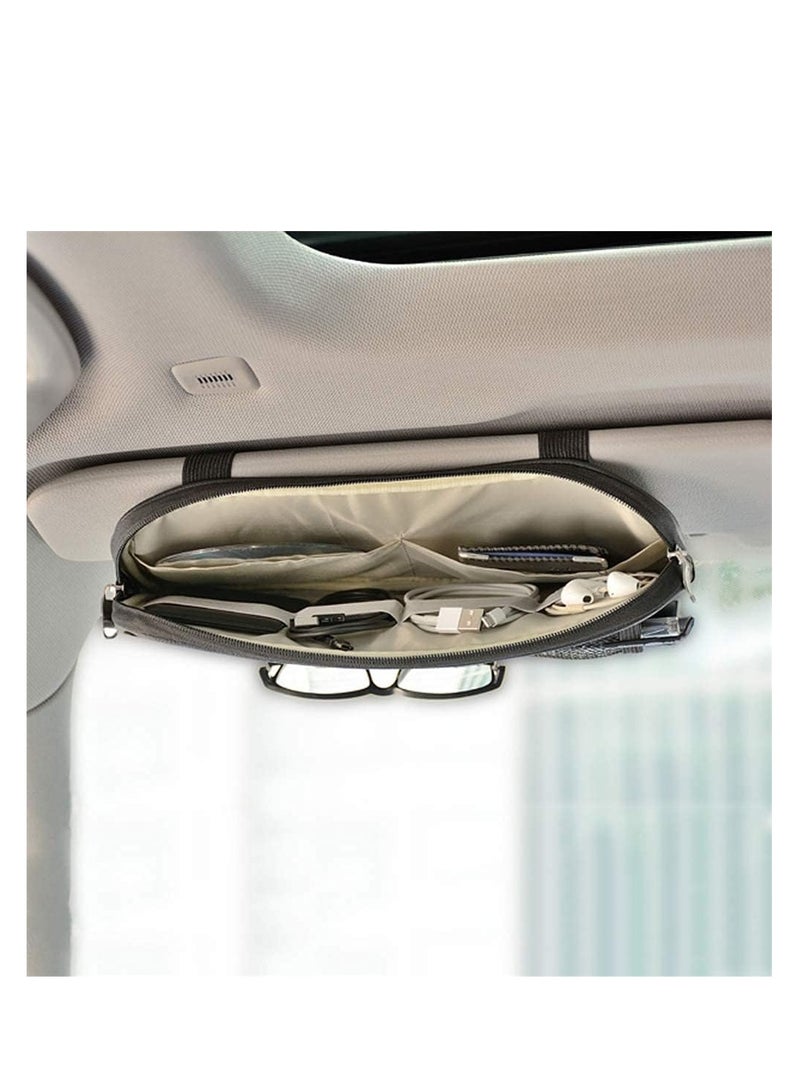 Generic Car Sun Visor Organizer, Auto Interior Accessories Pocket Organizer - Car Truck SUV Storage Pouch Holder, with Multi-Pocket Net Zipper (Black) - Image 2