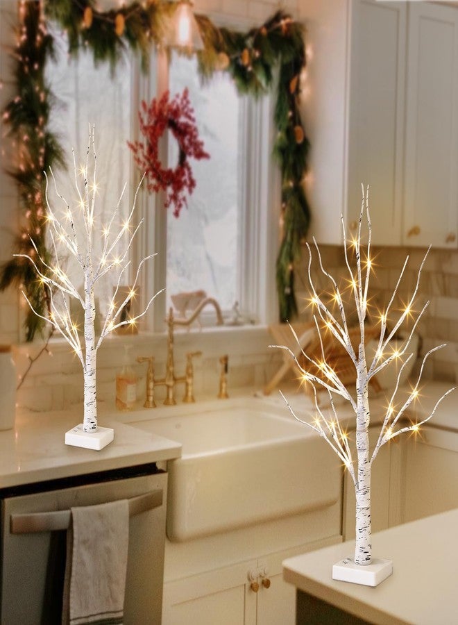 Vanthylit White Birch Tree with LED Lights - Set of 2, Tabletop Tree with Timer, Christmas Decorations Lighted Tree for Indoor Mantel Home Decor (2 FT, 24 LED) - Image 4