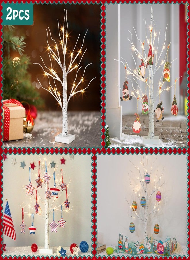 Vanthylit White Birch Tree with LED Lights - Set of 2, Tabletop Tree with Timer, Christmas Decorations Lighted Tree for Indoor Mantel Home Decor (2 FT, 24 LED) - Image 5
