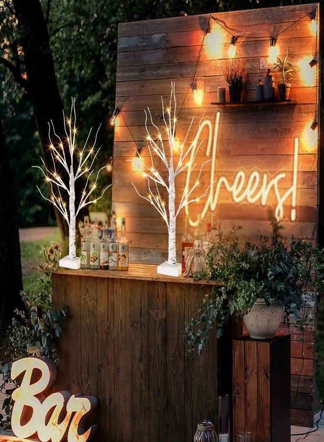 Vanthylit White Birch Tree with LED Lights - Set of 2, Tabletop Tree with Timer, Christmas Decorations Lighted Tree for Indoor Mantel Home Decor (2 FT, 24 LED) - Image 3