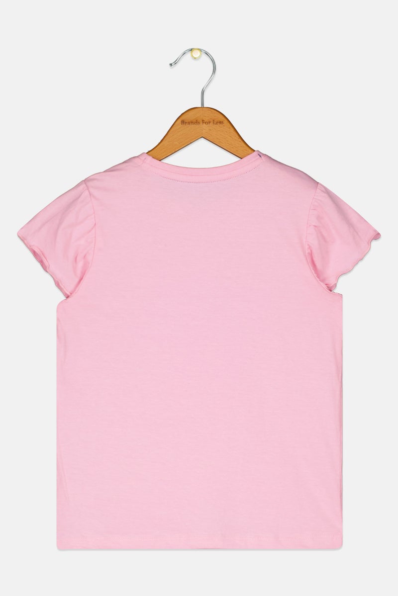 Hamleys Kids Girl Crew Neck Ruffle Sleeve Graphic Print T-Shirt, Pink - Image 2