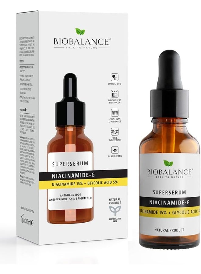 Super Serum Niacinamide-G | Niacinamide 15% + Glycolic Acid 5% | Anti Dark Spots, Anti Wrinkle | Skin Brightener | 30Ml
