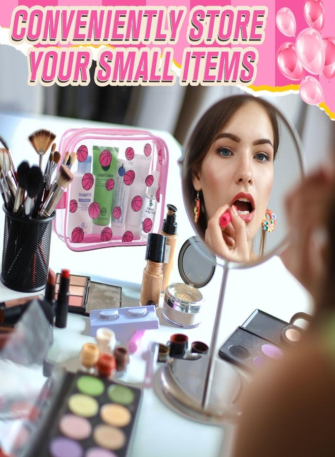 SilTriangle Clear Makeup Bag with Zipper Bulk Sport Goodie Clear PVC Pouch Organizer Waterproof Travel Case for Woman Team Gifts Birthday Decorations Supplies, Pink, Basketball - Image 4