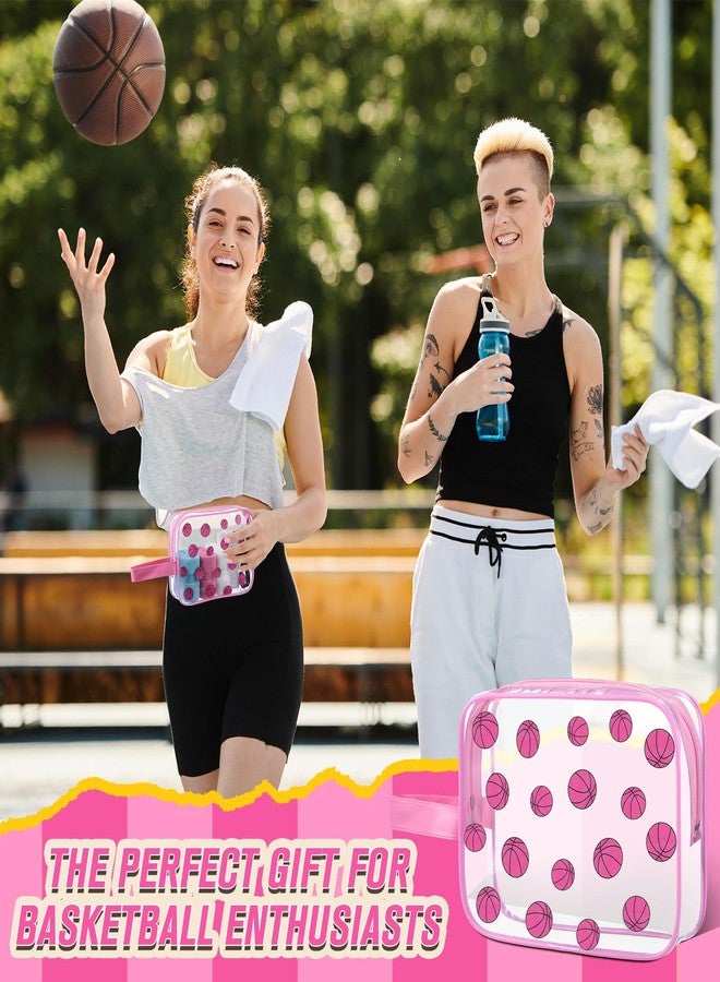 SilTriangle Clear Makeup Bag with Zipper Bulk Sport Goodie Clear PVC Pouch Organizer Waterproof Travel Case for Woman Team Gifts Birthday Decorations Supplies, Pink, Basketball - Image 5