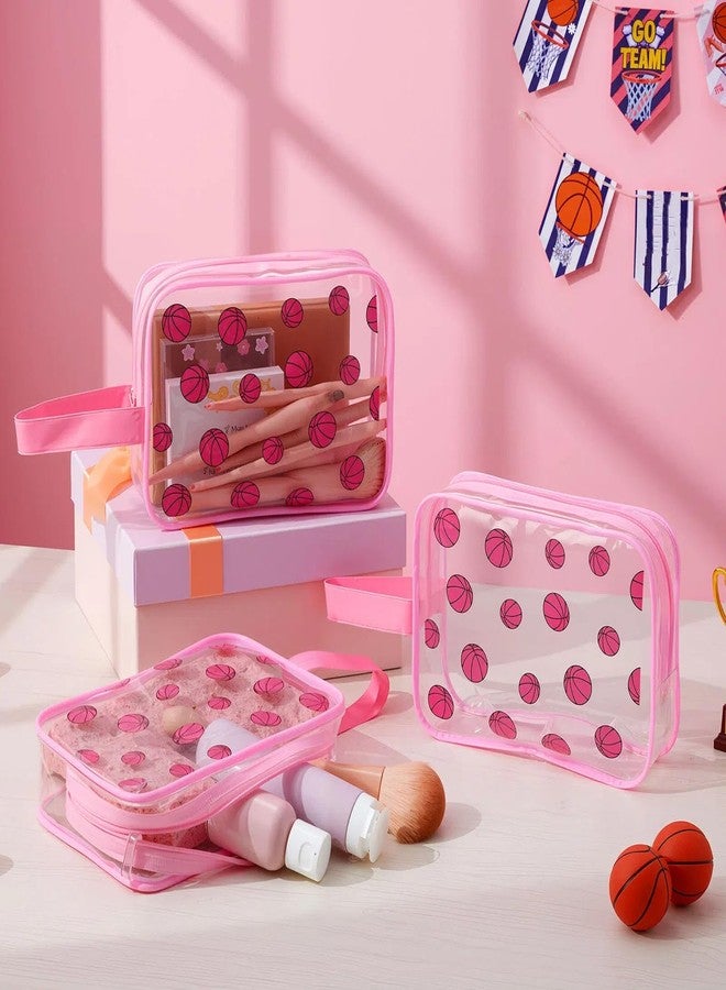 SilTriangle Clear Makeup Bag with Zipper Bulk Sport Goodie Clear PVC Pouch Organizer Waterproof Travel Case for Woman Team Gifts Birthday Decorations Supplies, Pink, Basketball - Image 3