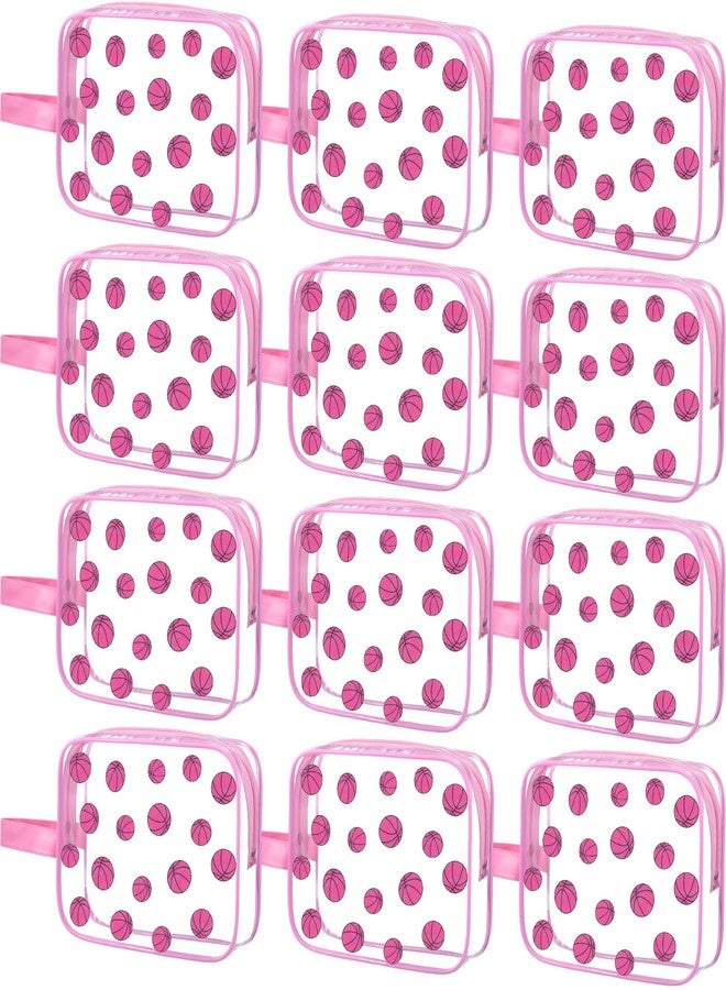 SilTriangle Clear Makeup Bag with Zipper Bulk Sport Goodie Clear PVC Pouch Organizer Waterproof Travel Case for Woman Team Gifts Birthday Decorations Supplies, Pink, Basketball - Image 1