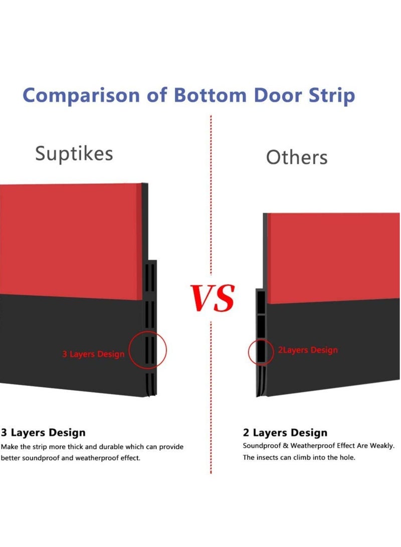 2 Pack Door Draft Stopper, Under Door Seal for Exterior and Interior Doors, Door Sweep Strip Under Door Draft Blocker, Soundproof Door Bottom Weather Stripping (Black, 5cmx100cm)