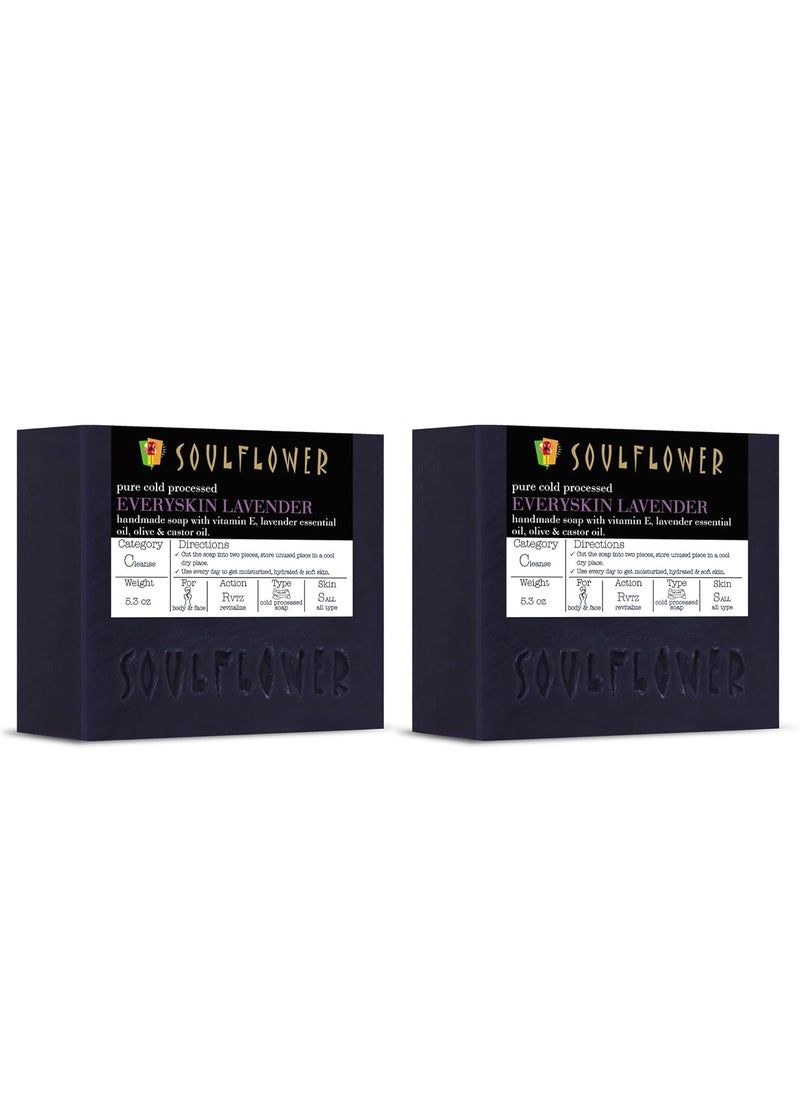 Soulflower Soulflower Organic Handmade Bar Soap for Men and Women, Enriched with Lavender Essential Oil & Flowers - Revitalize Skin - Natural, Vegan, Curelty & SLS Free, Pack of 2, 5.30 Oz Each, Ideal Gift Set 