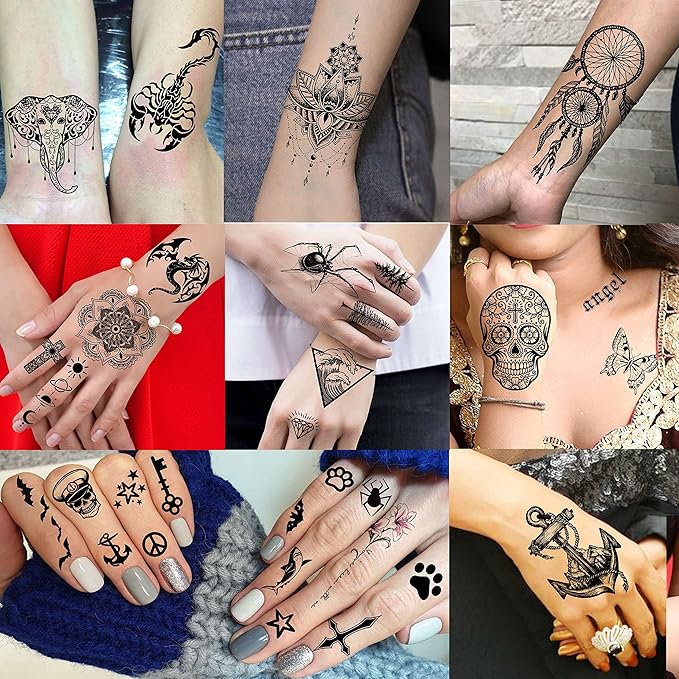 COKTAK 59 Sheets Sexy 3D Rose Flower Temporary Tattoos For Women Girls Arm Neck Snake Floral Sunflower Leaf Peony Fake Tattoo Sticker Adult Black Realistic Temp Tatoos Moon Dandelion Butterfly Thigh