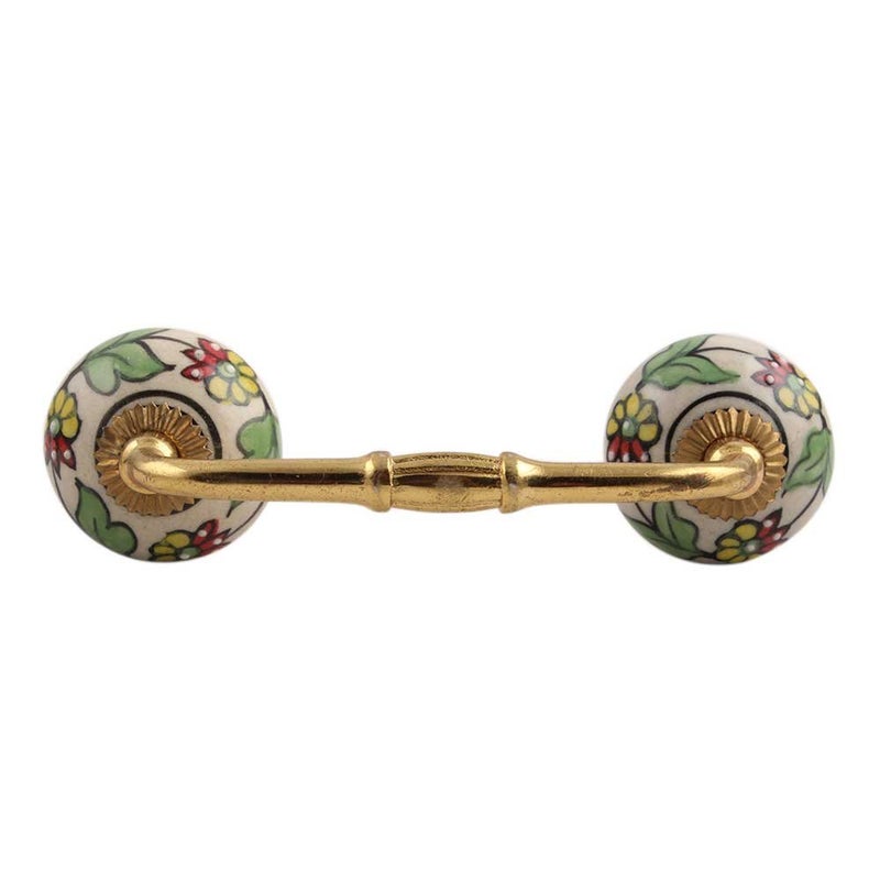 Indian-Shelf IndianShelf 1 Pack Ceramic Cream Door Handles Interior Flower Handles for Cabinets and Drawers Dresser Gold Hardware 4 Hole to Hole BH400CK1482  - Image 1