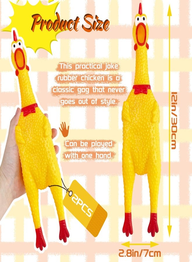 Xeehwb 2 Pcs Large Rubber Chicken,Screaming Chicken Dog Toys,Yellow Rubber Squawking Chickens,Squeaky Chickens Toys,Prank Noise Maker Dog Toys 12 Inch - Image 2
