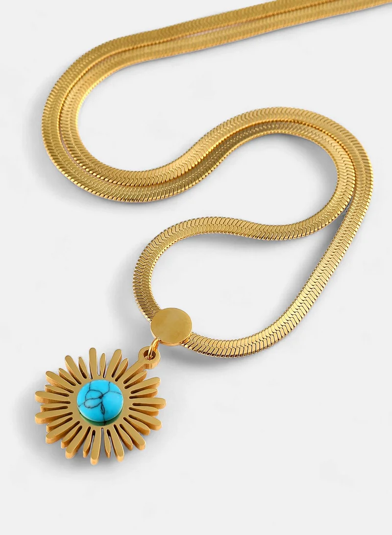Sohi  Stone Studded Soleil Pendant With Artificial Chain Necklace Jewellery for Women | Best Price UAE