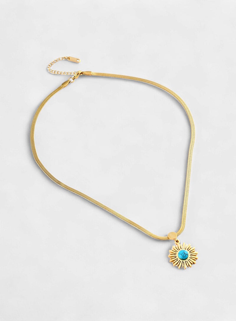 SOHI Stone Studded Soleil Pendant With Artificial Chain Necklace Jewellery - Image 1