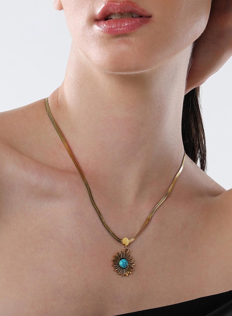 SOHI Stone Studded Soleil Pendant With Artificial Chain Necklace Jewellery - Image 2