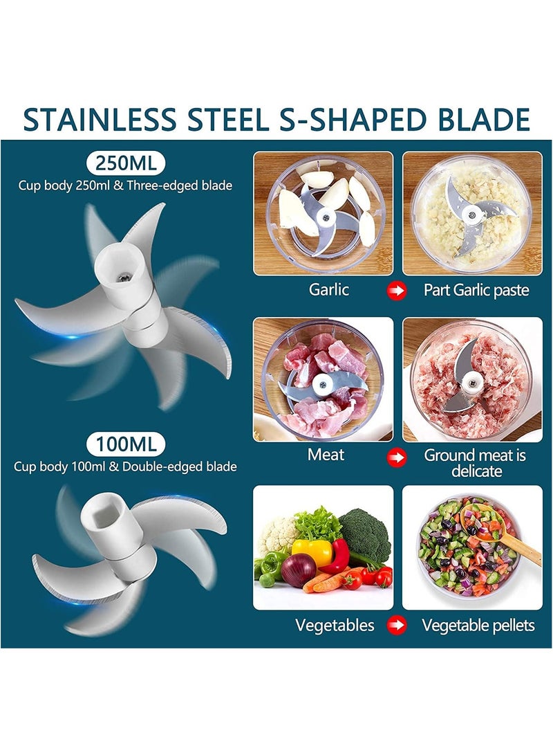 VIUAUAX مفرمة ثوم كهربائية صغيرة، محضر طعام، مفرمة ثوم لاسلكية محمولة، مفرمة لحم مع شحن USB للخضروات والفلفل الحار والفواكه والزنجبيل وأطعمة الأطفال والتوابل 250 مل (أخضر) - Image 2