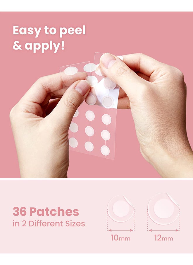 Glam Up - Hydrocolloid Blemish Pimple Zit Patches - Invisible Ultra Thin Spot Cover Stickers for Face and Skin, Strong Water-proof and Adhesive Overnight, Vegan-friendly (36 Count / 2 Sizes) - Image 1