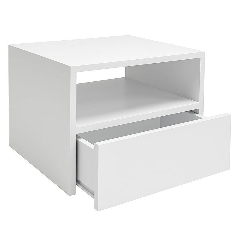 Floating Nightstand Commode Wall Mounted Shelf with Drawer and Open Storage Shelf