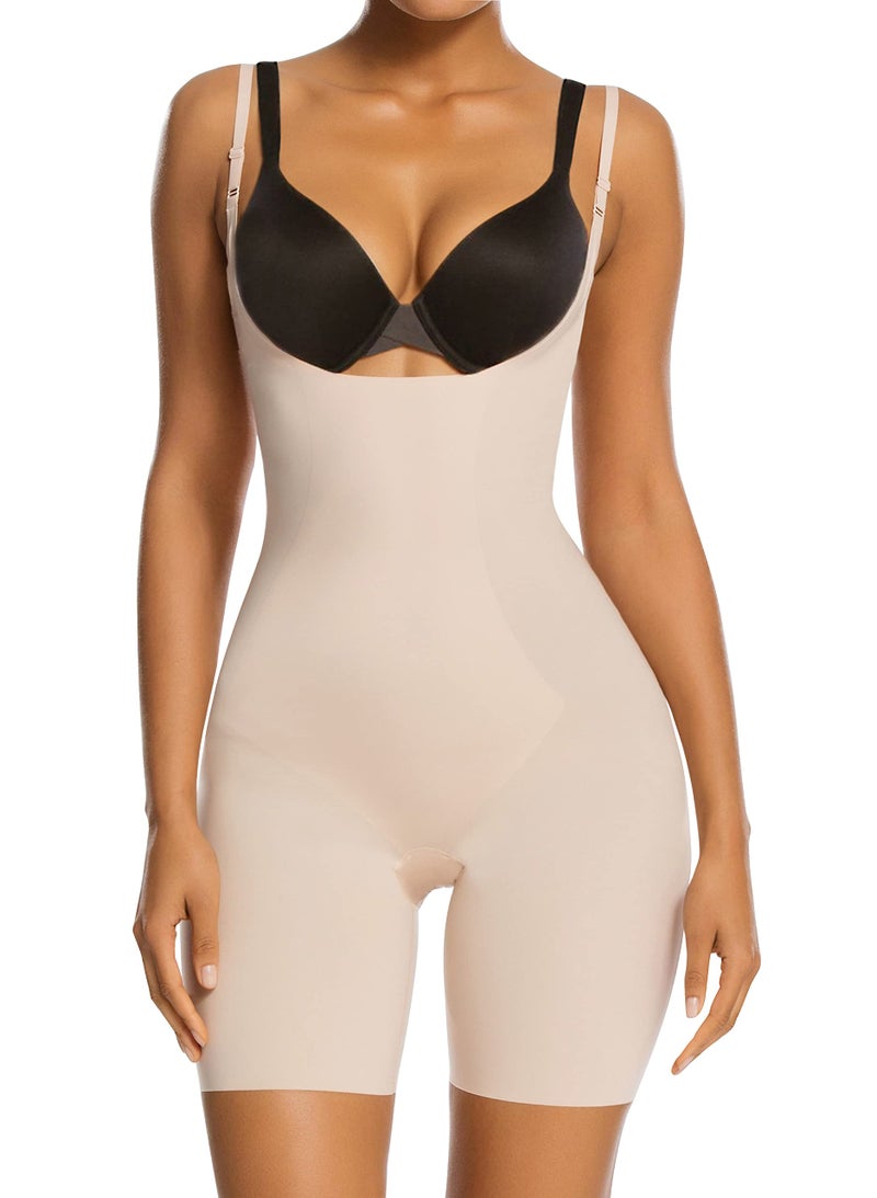SHAPERX Shapewear for Women Tummy Control Open Bust Thigh Slimmer Body Shaper, SZ2490293-Beige-S - Image 1