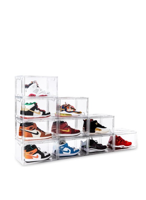 Shoe Boxes Clear Plastic Stackable 10 Pack Sneaker Storage Boxes with Magnetic Door, Acrylic Boxes for Display, Strong and Sturdy Fit Shoe Size Up to US 15