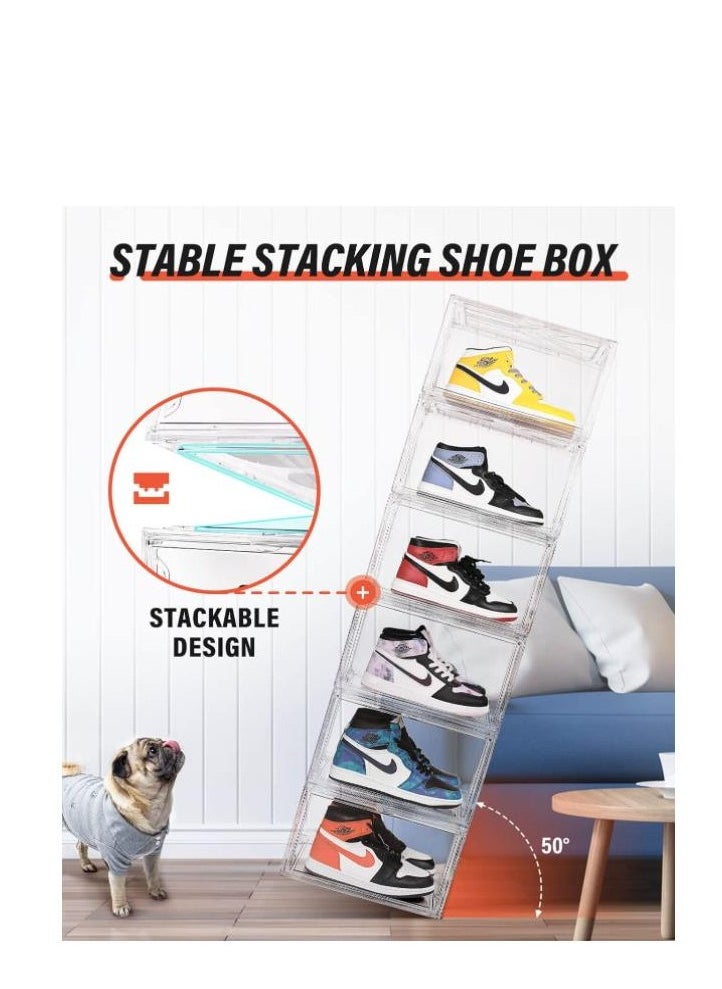Golden - Shoe Boxes Clear Plastic Stackable 10 Pack Sneaker Storage Boxes with Magnetic Door, Acrylic Boxes for Display, Strong and Sturdy Fit Shoe Size Up to US 15 - Image 1
