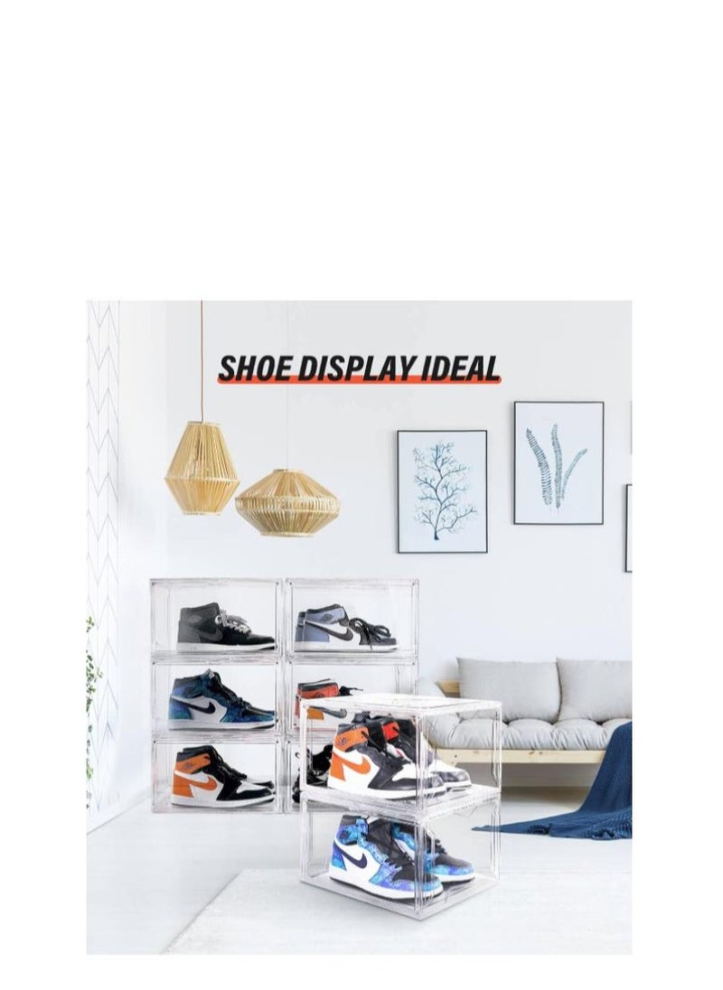 Golden - Shoe Boxes Clear Plastic Stackable 10 Pack Sneaker Storage Boxes with Magnetic Door, Acrylic Boxes for Display, Strong and Sturdy Fit Shoe Size Up to US 15 - Image 1