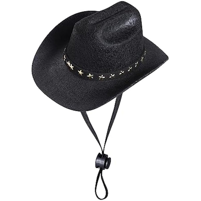 Pet Cowboy Costume Cosplay Cap  Costumes for Dogs Cat Pet Party Decoration Mini Cowboy Hat (Black, Medium) - Image 1
