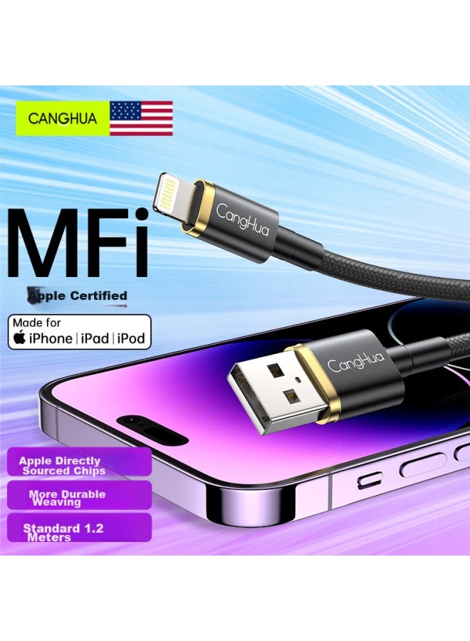CangHua Apple Data Cable Fast Charging Cord For Iphone 14/13 Pro/12/11/xr/se2/8/7/6, Ipad Phone Usb Power Adapter Braided Cable 1.2 Meters - Image 1
