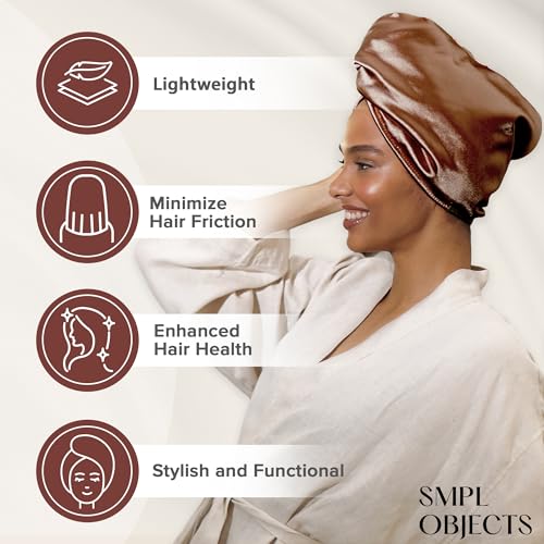 Smpl Objects Satin And Bamboo Hair Towel Wrap For Women Satin Hair Plopping Towel Curly Hair - Satin Hair Towel For Wet Hair (Pink - Bronze) - Image 5